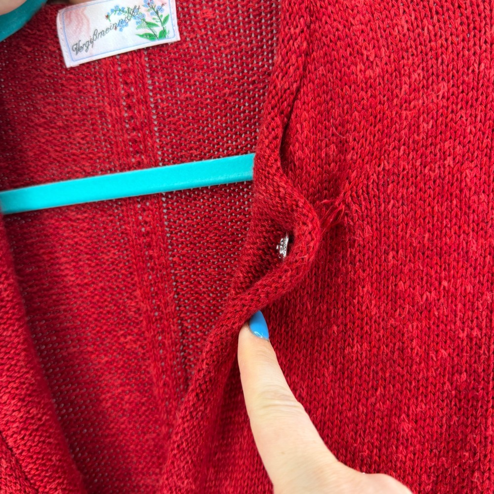 Vergissmeinnicht Cardigan Women M Red Vintage German Folk Floral Knit Sweater - Picture 4 of 8